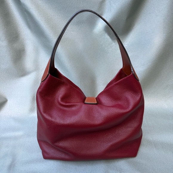 Dooney & Bourke Red Brown Pebble Grain Lucca Leather Lock Logo Shoulder Hobo Bag - Picture 5 of 12
